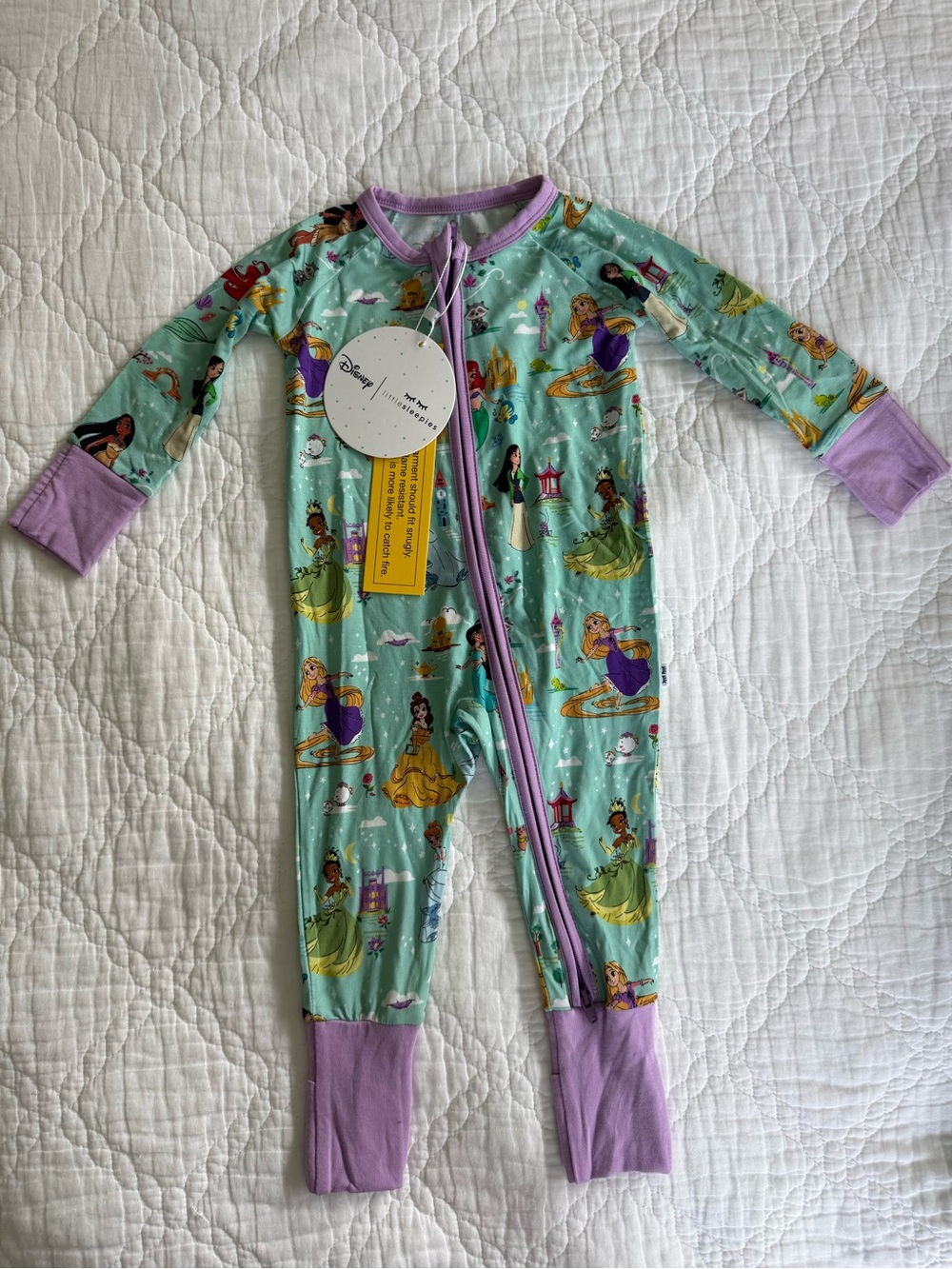 Little Sleepies Disney Princess 3-6 month zippy bamboo pajamas